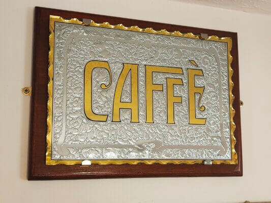 Caffe Glue Chip Glass Sign