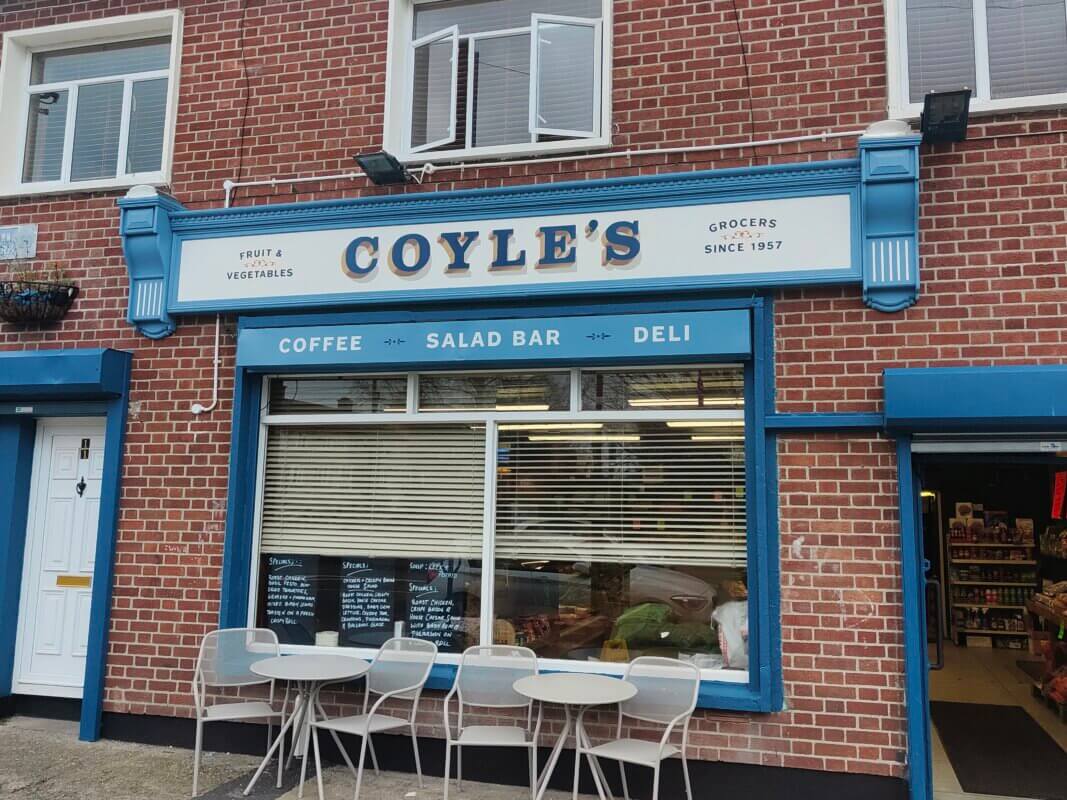 Shopfront Signwriting at Coyles grocers by AG Signs